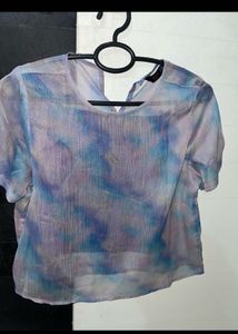 Sheer Blue Tie-Dye Top