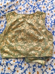 Green floral blouse