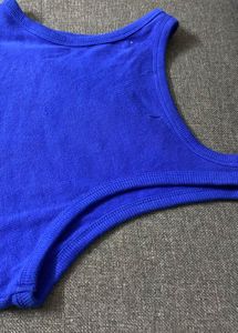 Blue Ribbed Cropped Tank
