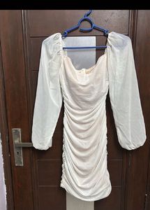 Urbanic Sheer Sleeve Ruched Mini Dress