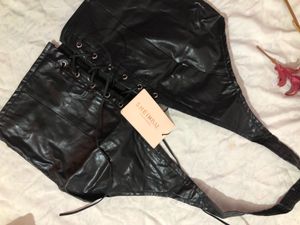 SHIEN black Leather Criss Cross Top🎀