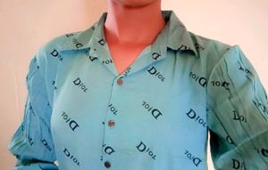 Sea Green Shirt Pattern Crop Top