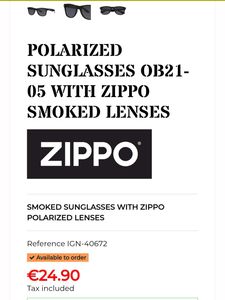POLARIZED SUNGLASSES OB21-05 W/ ZIPPO SMOKED LENS