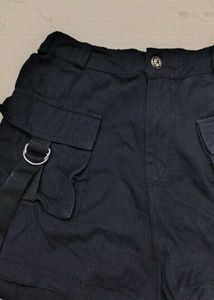 Black Cargo Shorts with Straps And Free Lipstik