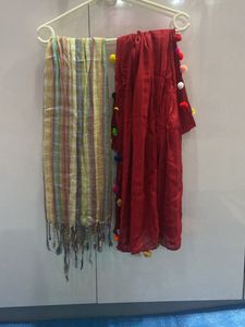 Cotton Stole Red And Multi Colour