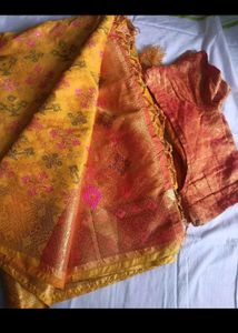 Yellow Banarasi Silk Saree For Haldi