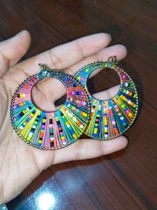 Colorful Beaded Hoop Earrings
