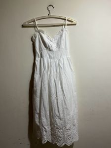 Cottagecore Midi Embroidered White Dress