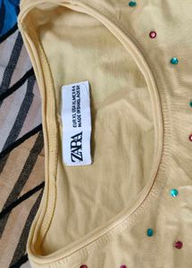 Zara Yellow Embellished Tee