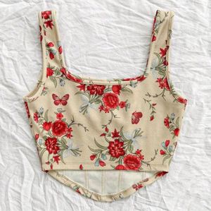 Corset Illusion Fitted Bustier Beige Roses Top