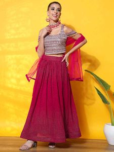 Magenta Embellished Lehenga Set