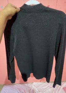 Defacto Shimmer Black Zipper Top