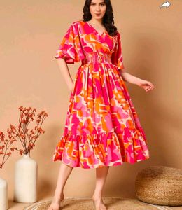 Pink & Orange Floral Midi Dress
