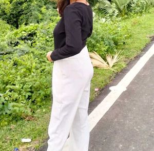 White Wide Leg Pant And Black Top