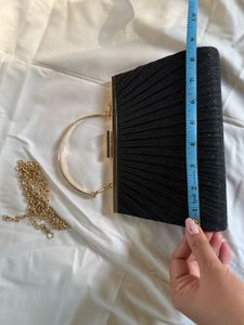 Glittry Black Stylist Cluch With Golden Handle