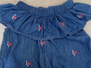 Denim Floral Off-Shoulder Top