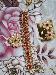 Red &amp; Gold Floral Choker Necklace Set