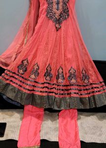 Embroidered Net Anarkali Churidar Kurta