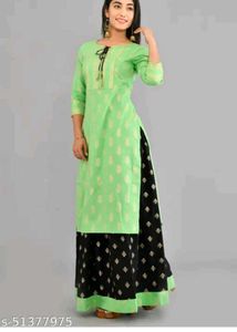 Green Kurti And Black Long Skirt Set- Wedding Wear