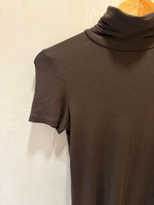 Brown Turtleneck Short Sleeve Top