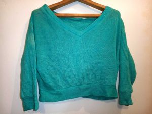 Size M/ L Teal V-Neck Sweater