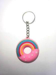 Pink Donut Keychain - Stars & Rainbow Design