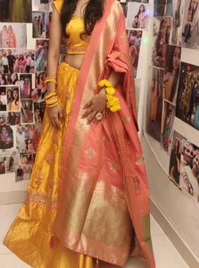 Yallow Lehnga Choli And Banarsi Dupatta