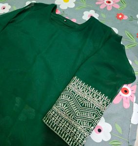 Green Embroidered Kurta plazo dupatta Set