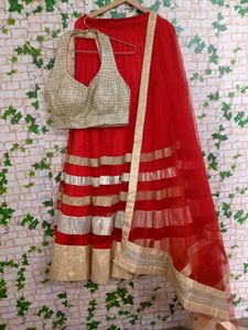 Beautiful Rose Red Multi Colour Lehnga Choli With
