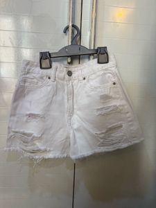 White Ripped Denim Shorts