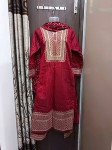 Maroon Embroidered Kurta Set