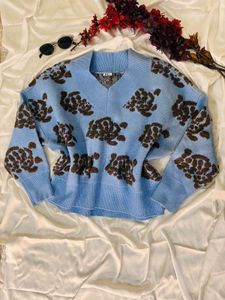 oversized blue Print Sweater