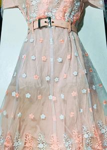 Inner Rayon And Outer Net Cloth Peach Colour Top