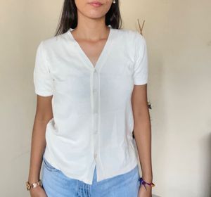 White Knit Button-Up