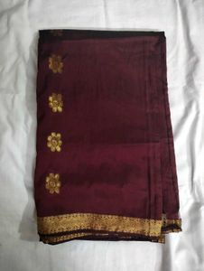 Burgundy Silk Saree with Gold Border