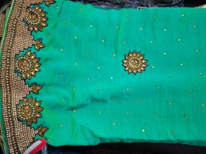 Elegant Green Dualtone Saree With Blouse