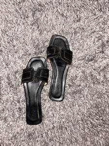 Black Leather Slides