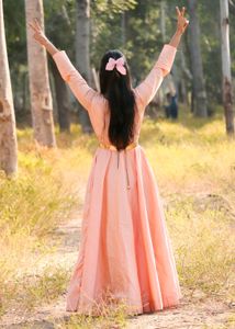 Peach Color Full Length 5 Mtr Gown