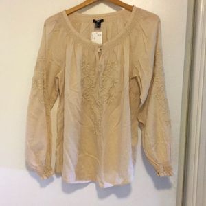H&M Embroidered Beige Top