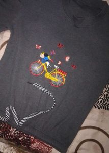 Gray Embroidered Bike T-Shirt