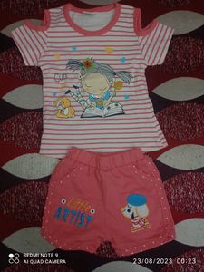 0-3 Months Baby Girl Tshirt And Short Pant