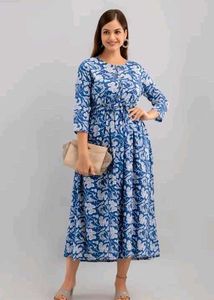 Blue Floral Print Midi Dress