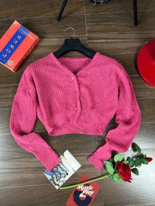 Korean Cute Pink Cropped Cardigan