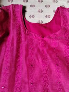 Pink Embroidered Kurti Set