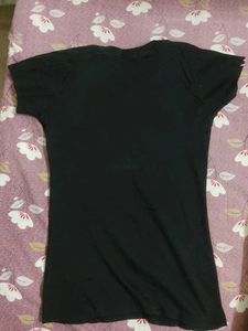Black T-shirt with Striped Shoulders