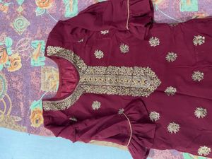 Maroon Embroidered Garara Set