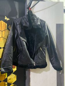 Chic Black Faux Leather Aviator Jacket w/ Fur