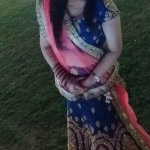 Blue &amp; Gold Lehenga Choli