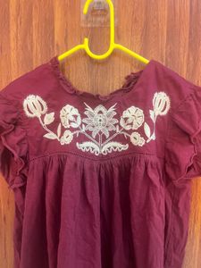 Embroidered Maroon Dress
