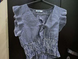 Checkered Tie-Front Top